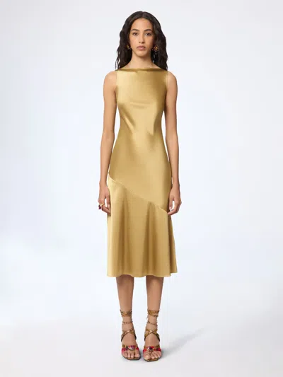 Nina Ricci Gold Mermaid Midi Dress With Open Back