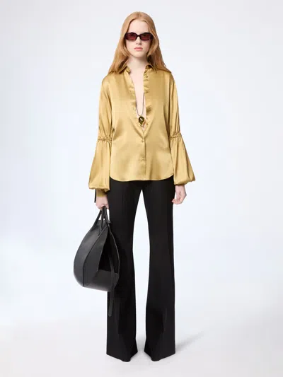 Nina Ricci Gold Silk Satin Shirt With Bow Details