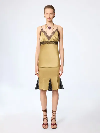 Nina Ricci Gold V-neck Silk Satin Top In White