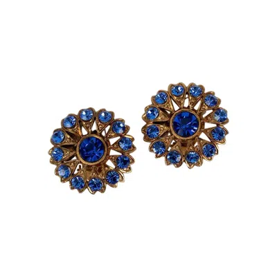 Pre-owned Nina Ricci Golden Metal And Rhinestone Clip Earrings In Multi