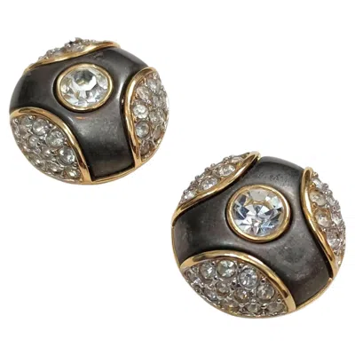 Pre-owned Nina Ricci Gray Clip-on Earrings With Rhinestones, Vintage 1980s