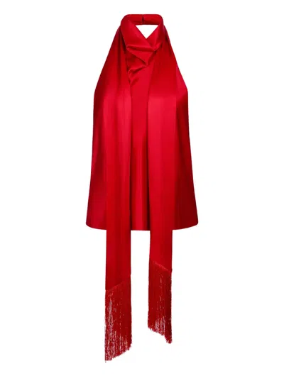 Nina Ricci Halterneck Fringe Top In Red