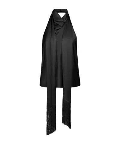 Nina Ricci Halterneck Fringed Top In Black