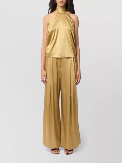 Nina Ricci Halterneck Satin Top Gold Tone Open Back In Brown