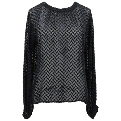 Pre-owned Nina Ricci Haute Boutique Paris Black Sheer Devoré Silk Blend Blouse, 1970s