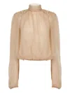 Nina Ricci High-neck Puffed-sleeve Top In Brown