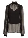 Nina Ricci Balloon Sleeve Sheer Top In Black