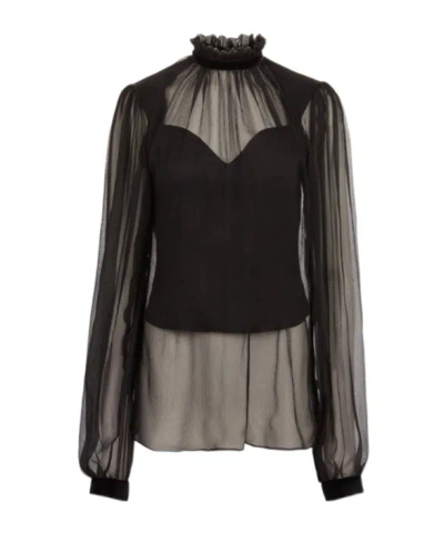 Nina Ricci High-neck Ruffled Top In Black