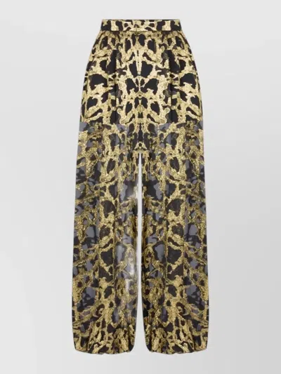 Nina Ricci High Waist Wide Leg Sheer Metallic Trousers In Animal Print