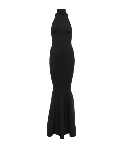 Nina Ricci High-neck Wool-blend Maxi Gown In Black