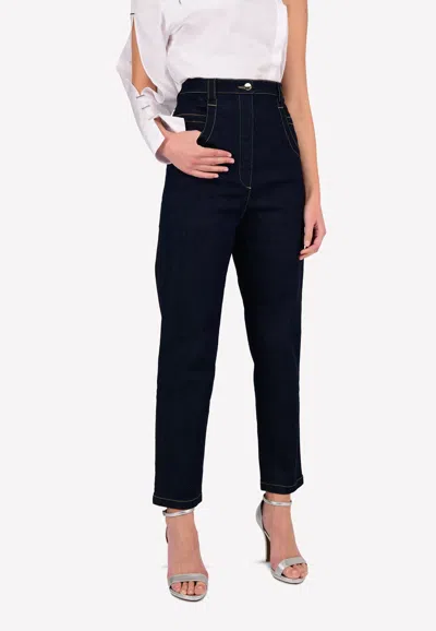 Nina Ricci High-waist Contrast-stitch Straight-leg Jeans In Blue