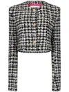 Nina Ricci Houndstooth Tweed Crop Jacket In Black