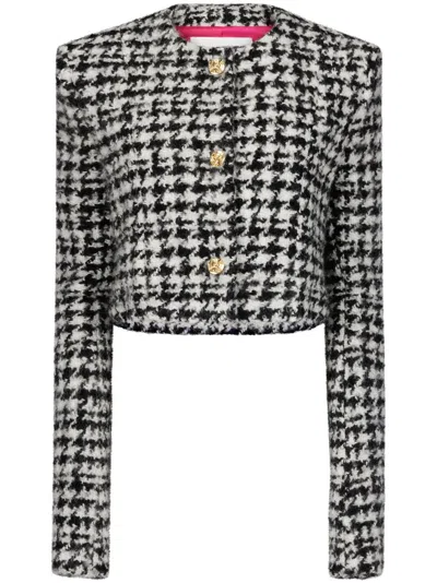 Nina Ricci Houndstooth Tweed Crop Jacket In Black_white