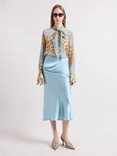 Nina Ricci Ice Blue Asymmetrical Satin Skirt