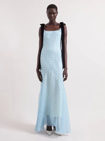 Nina Ricci Ice Blue Polka Dots Silk Mermaid Dress