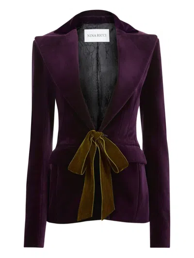 Nina Ricci Plum Velvet Tailored Blazer Bow In Multi