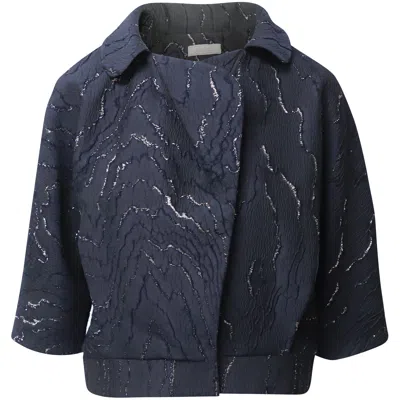Nina Ricci Jacquard Bolero Jacket In Navy Blue Cotton
