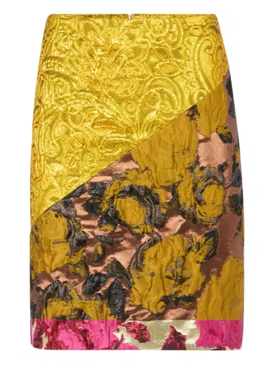 Nina Ricci Knee Length Midi Skirt Metallic Embroidery In Yellow