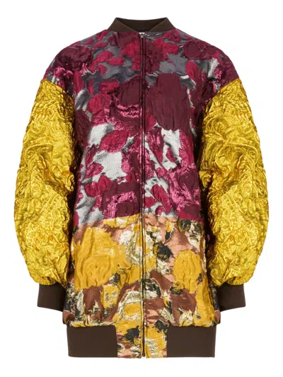 Nina Ricci Jacquard Patchwork Bomber In Yellow