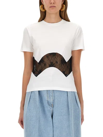 Nina Ricci Jersey T Shirt With Lace Insert In White