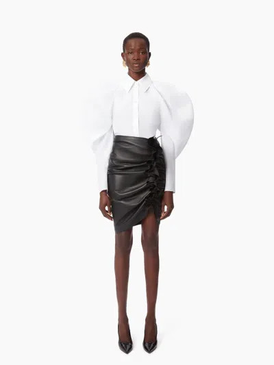 Nina Ricci Draped Skirt In Nappa Leather In Black