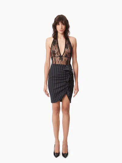 Nina Ricci Pinstripe Draped Midi Skirt In Black
