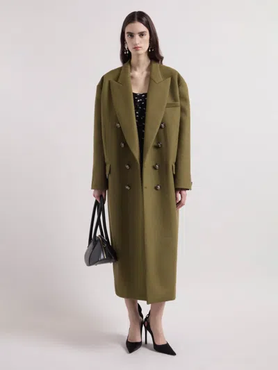 Nina Ricci Khaki Wool Double Breasted Coat In Green