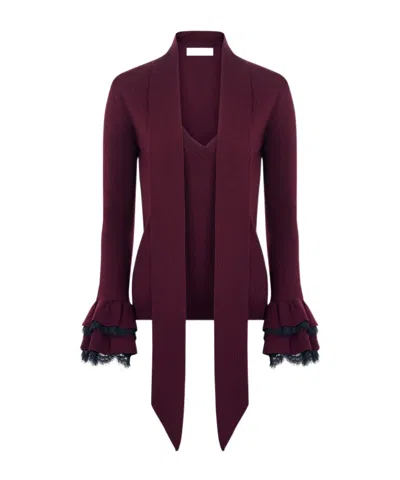 Nina Ricci Knitted Top With A Tie-neck And Flared Sleeves In Purple