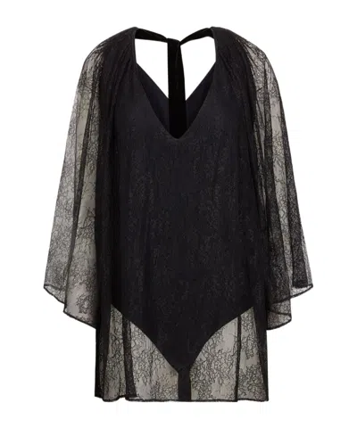 Nina Ricci Lace Cape Bodysuit In Black