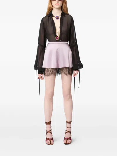 Nina Ricci Lace-detail Silk Shorts In Pink