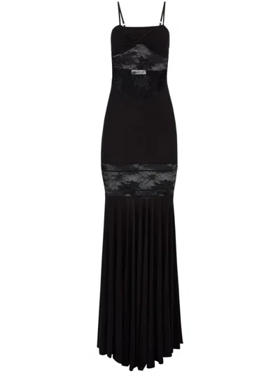 Nina Ricci Mermaid Dress With Lace Inserts In Black