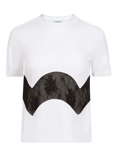 Nina Ricci Lace-insert Cotton T-shirt In White
