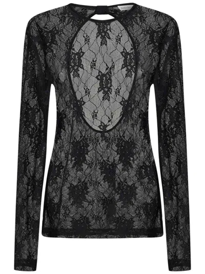 Nina Ricci Lace Long-sleeved Top With Unique Cut-out Back And Design In Black