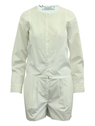 Pre-owned Nina Ricci Lace-panel Long-sleeve Playsuit In White