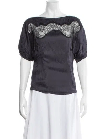 Pre-owned Nina Ricci Lace Pattern Bateau Neckline Blouse In Blue