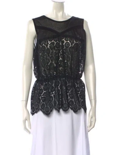 Pre-owned Nina Ricci Lace Pattern Bateau Neckline Top In Black
