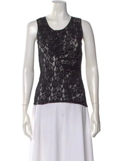 Pre-owned Nina Ricci Lace Pattern Scoop Neck Blouse In Black
