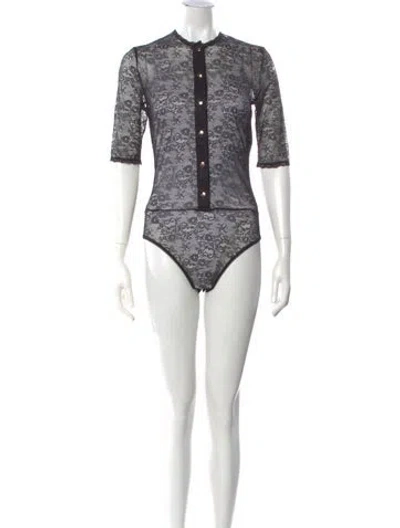 Pre-owned Nina Ricci Lace Pattern Short Sleeve Bodysuit In Blue