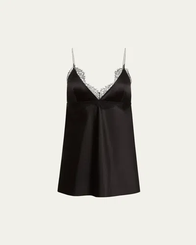 Nina Ricci Lace-trimmed Silk-blend Satin Camisole In Black