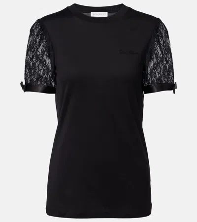 Nina Ricci Lace-trimmed Cotton Jersey T-shirt In Black
