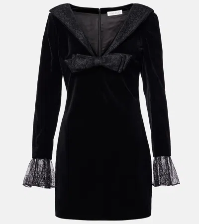 Nina Ricci Lace-trimmed Cotton Velvet Minidress In Black