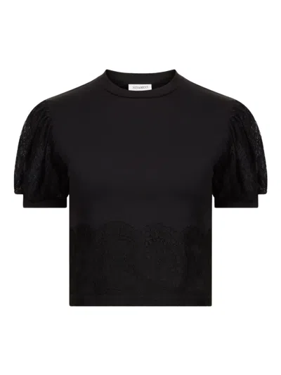Nina Ricci Lace-trimmed Puff-sleeve Top In Black