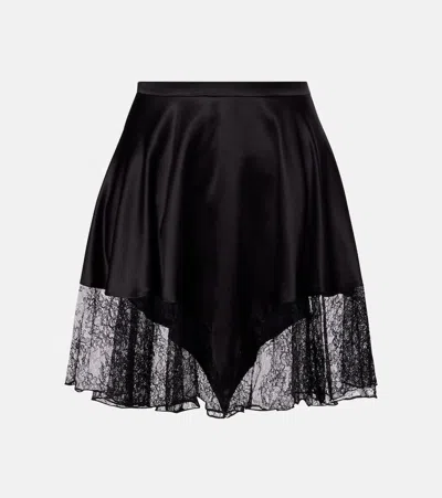 Nina Ricci Lace-trimmed Satin Miniskirt In Black
