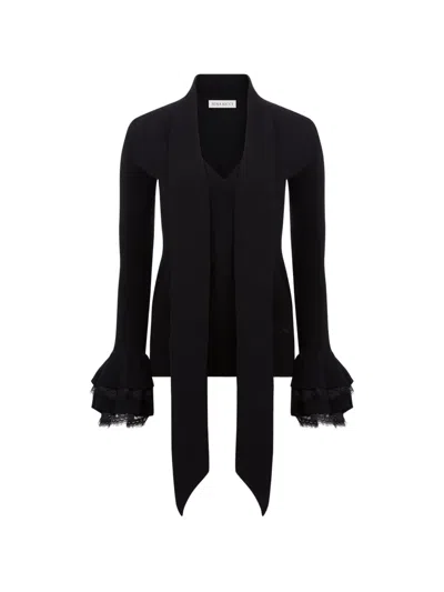 Nina Ricci Lace-trim Ruffled-cuff Sweater In Black