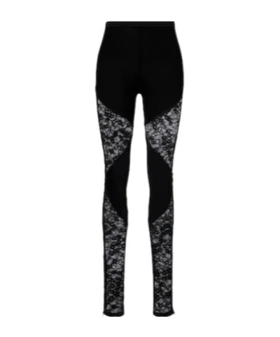 Nina Ricci Patchwork Leggings Lace Panels Sheer Waistband In Black