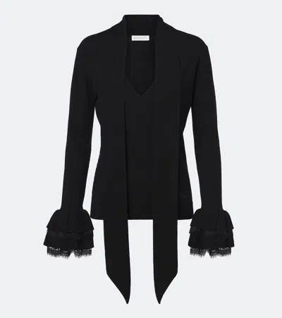 Nina Ricci Lace-trimmed Wool-blend Knit Top In Black