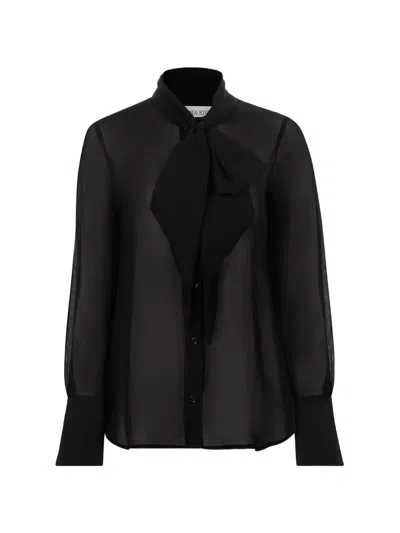Nina Ricci 라발리에르 푸시 보우 실크 셔츠 In Black