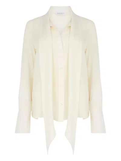 Nina Ricci Silk Top Long Sleeves Tie Neck Scarf In White