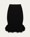 Nina Ricci Layered Ruffle Knit Pencil Midi Skirt In Black
