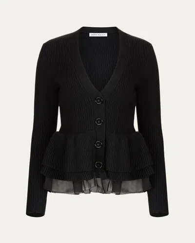 Nina Ricci Layered Ruffle V-neck Cardigan In Black